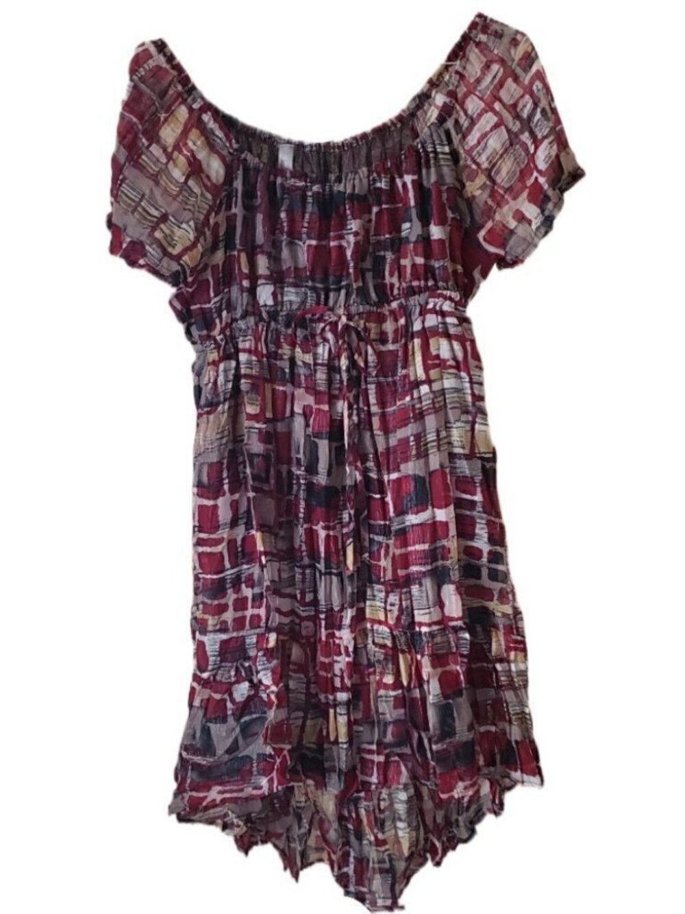 Hottie Multi-Color Short Sleeve Peasant Dress